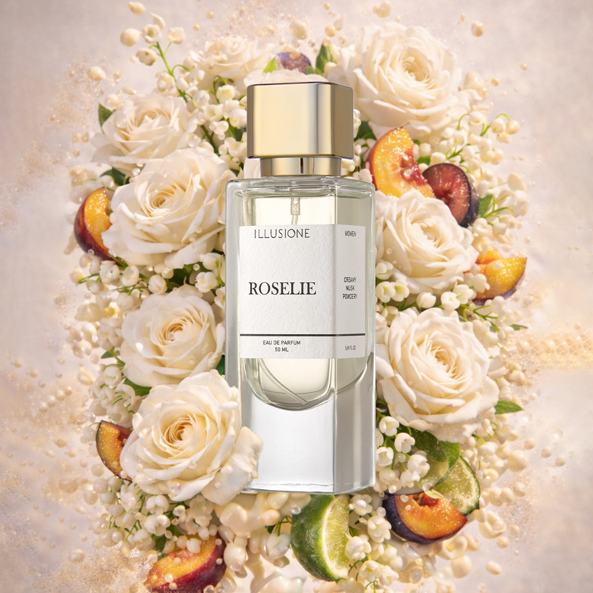 Roselie EDP Kadın Parfüm 50ml | Kremsi-Misk-Pudramsı | Şeftali, Beyaz Çiçek, Paçuli