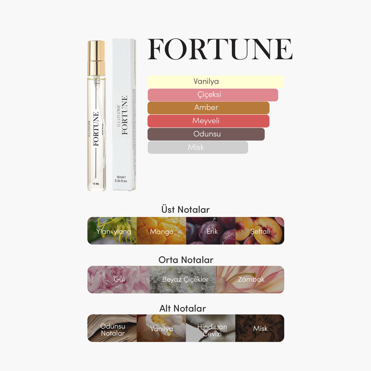 Fortune EDP Kadın Parfüm 10ml | Seyahat Boy | Vanilya - Çiçeksi - Amber