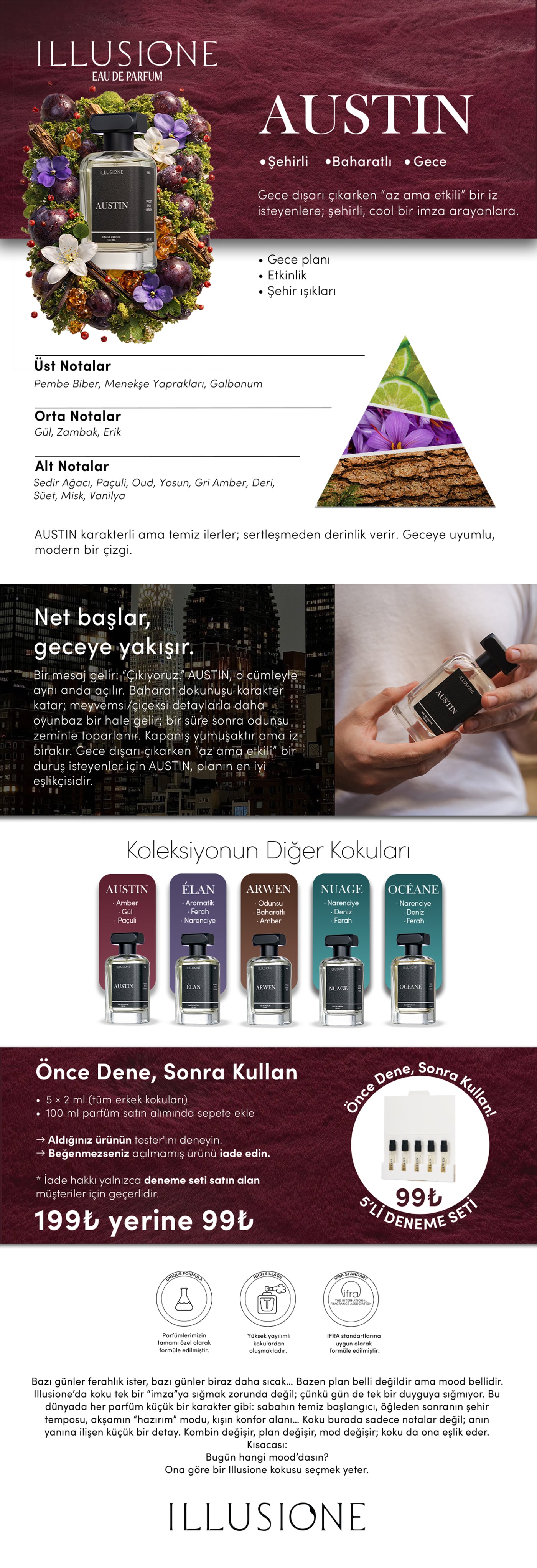 Austin Edp Erkek Parfüm 100ml | Odunsu - Baharatlı - Amber | Erik, Sedir, Paçuli, Misk