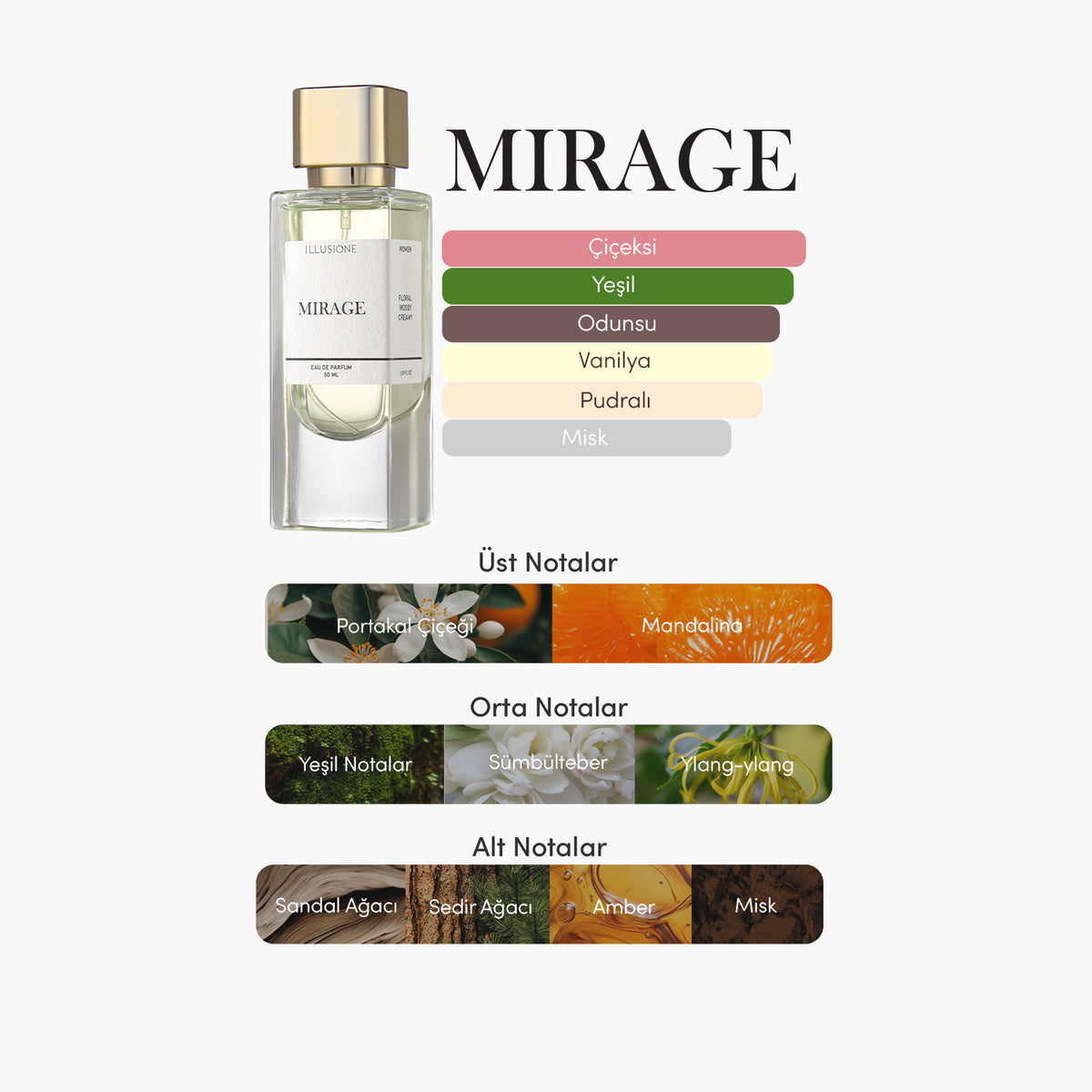 Mirage Edp Kadın Parfüm 50ml | Çiçeksi-Odunsu-Kremsi | Portakal Çiçeği, Sümbülteber, Vanilya, Misk