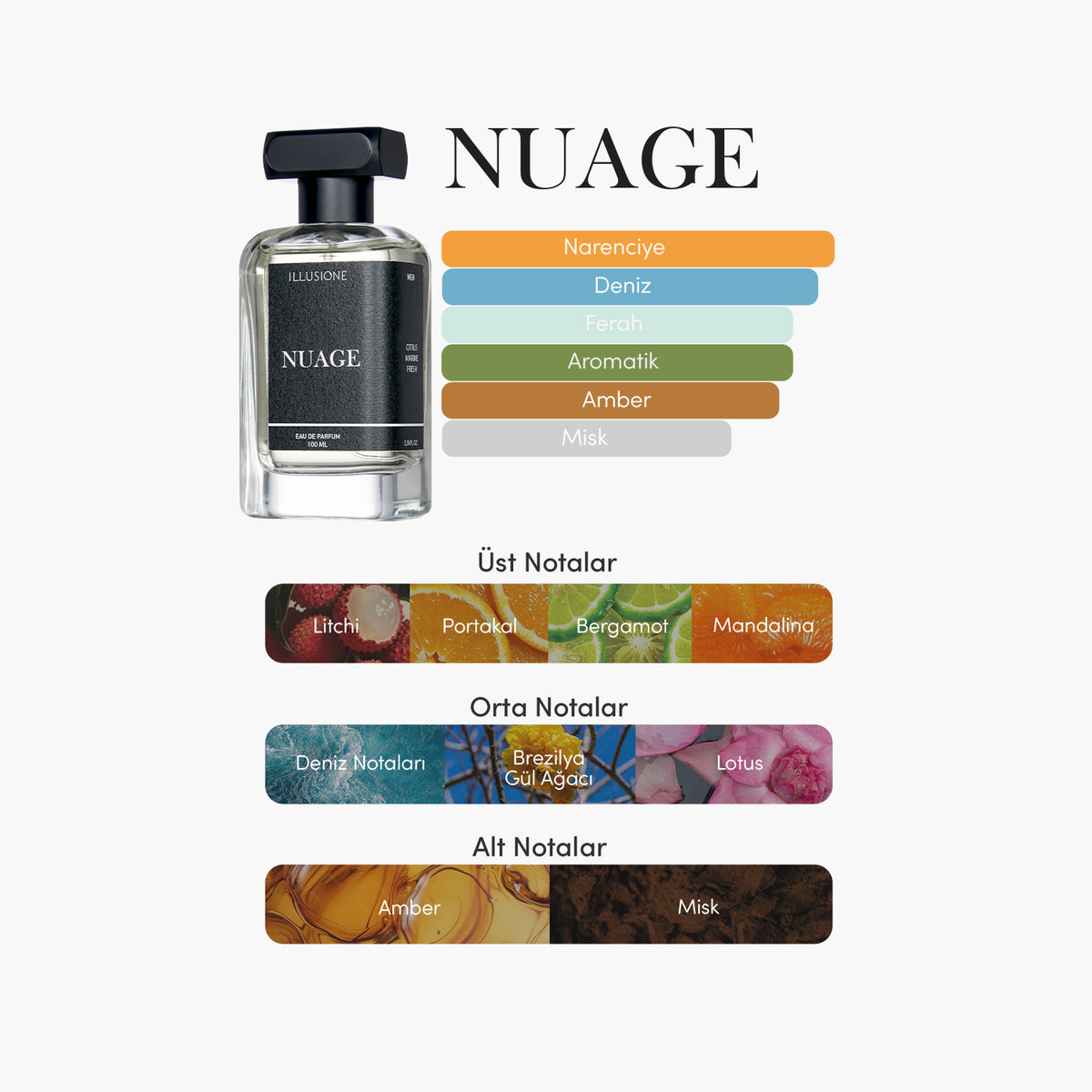 Nuage Edp Erkek Parfüm 100ml | Narenciye - Marin - Fresh | Deniz, Bergamot, Narenciye, Amber
