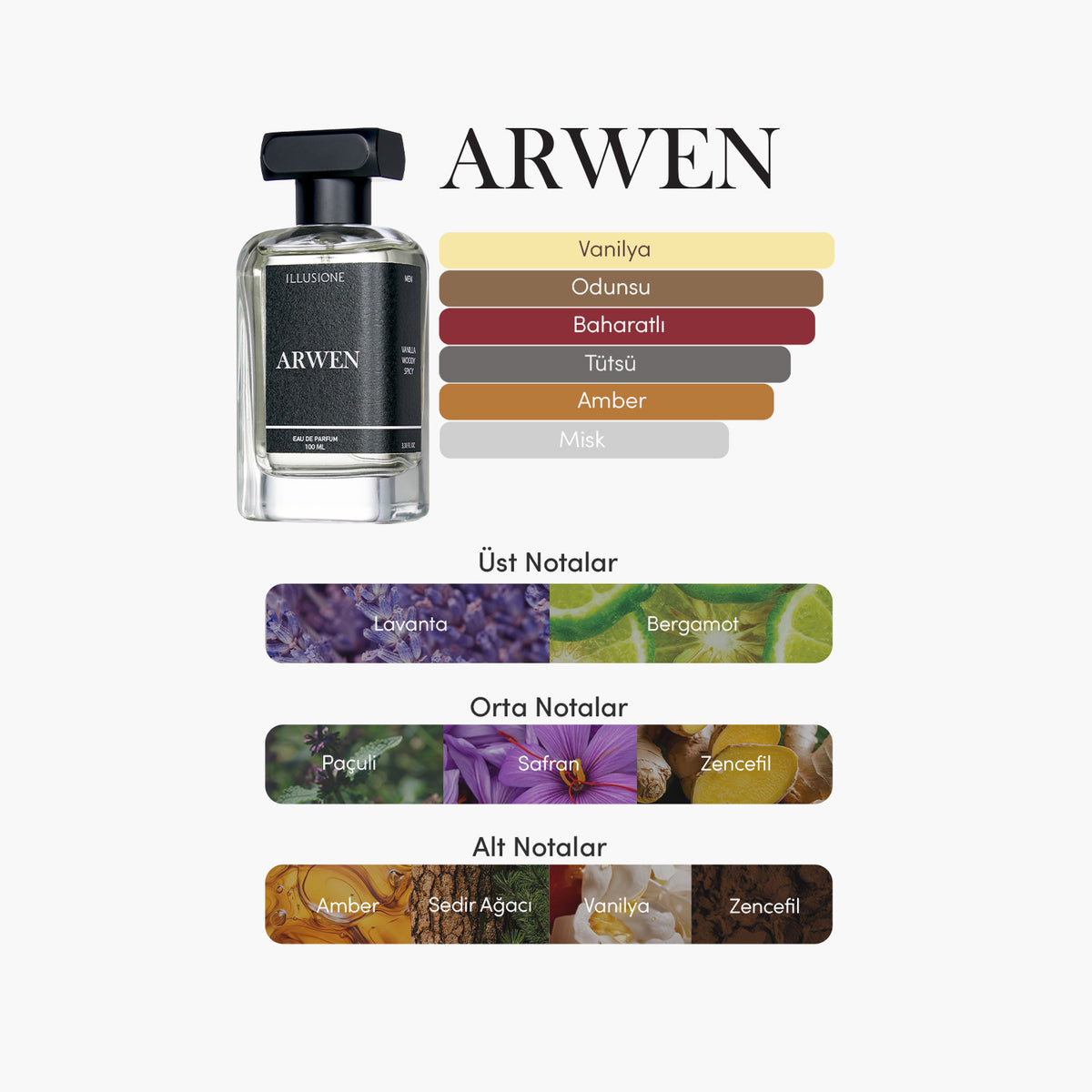 Arwen Edp Erkek Parfüm 100ml | Vanilya-Odunsu-Baharatlı | Lavanta, Safran, Amber, Paçuli