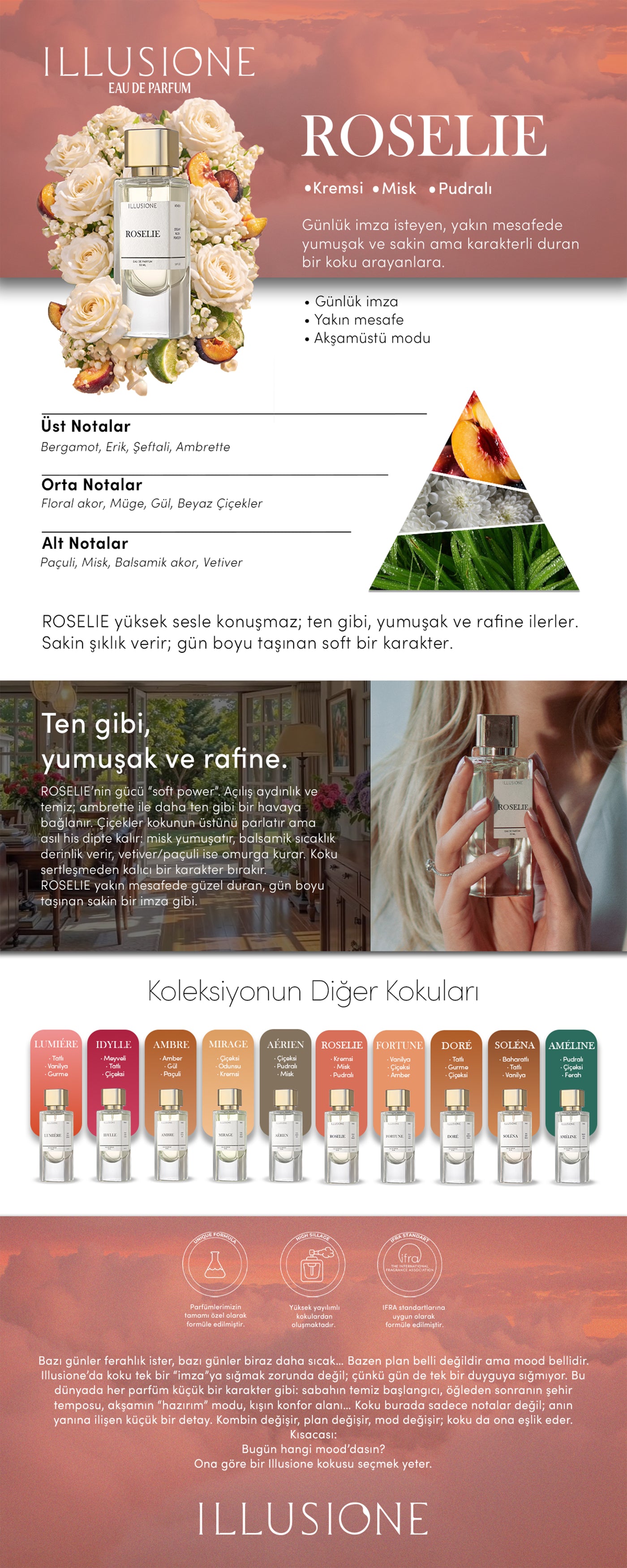 Roselie EDP Kadın Parfüm 50ml | Kremsi-Misk-Pudramsı | Şeftali, Beyaz Çiçek, Paçuli