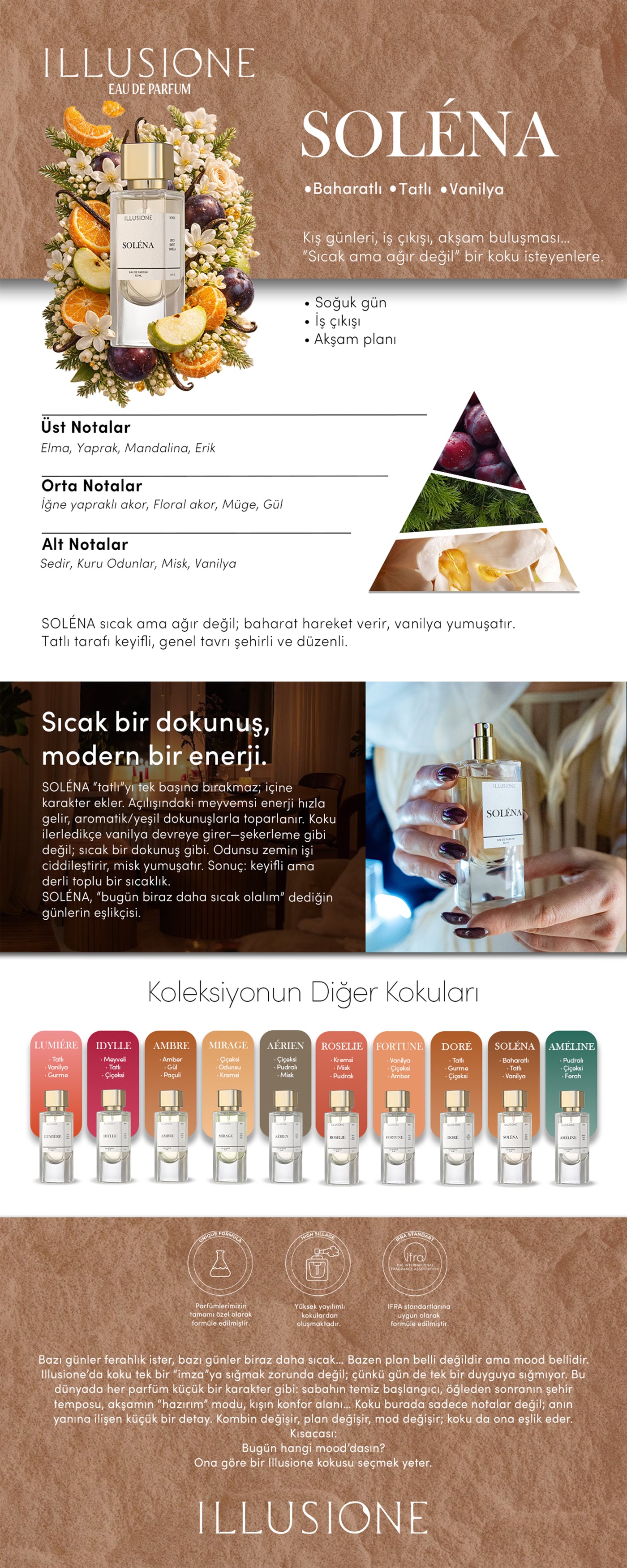 Soléna EDP Kadın Parfüm 50ml | Baharatlı-Tatlı-Vanilya | Narenciye, Gül, Vanilya